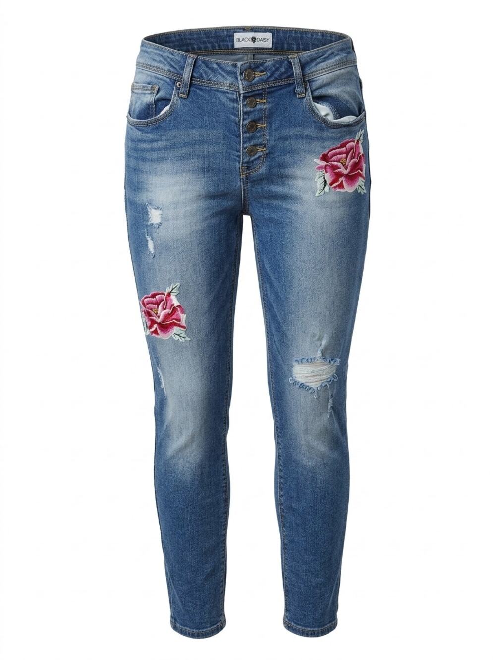 Black Daisy Jamie Rose Embroidered Distressed Skinny Jeans Women Size 9/29
